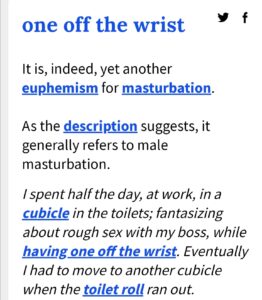 Screenshot of The meaning of One Off the Wrist from The Urban Dictionary